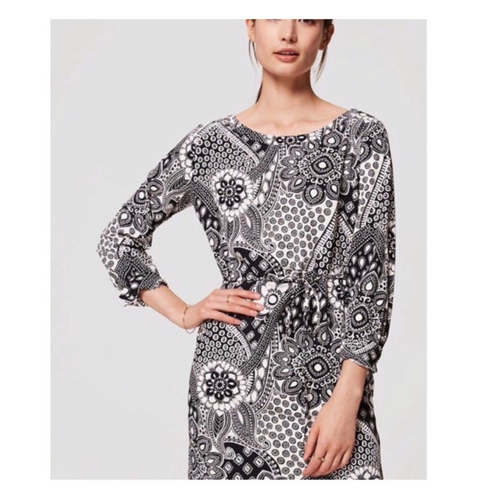 ANN TAYLOR LOFT S LONG SLEEVE FLORAL SHIRT DRESS